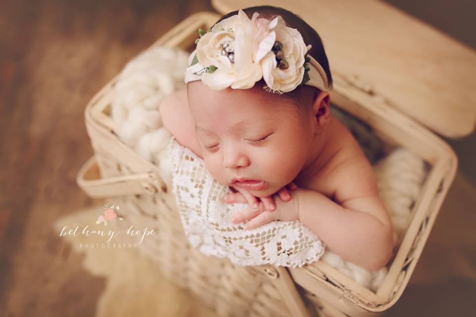 I love the contrast between old & new vintage basket & lace with fresh new baby skin 