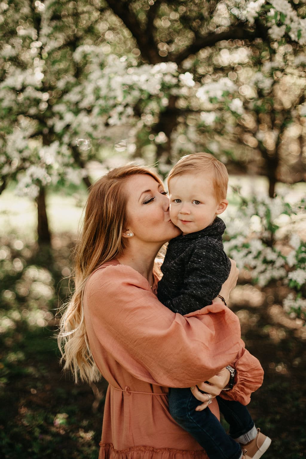 Mama and her baby boy outside at Chicago family photo shoot 