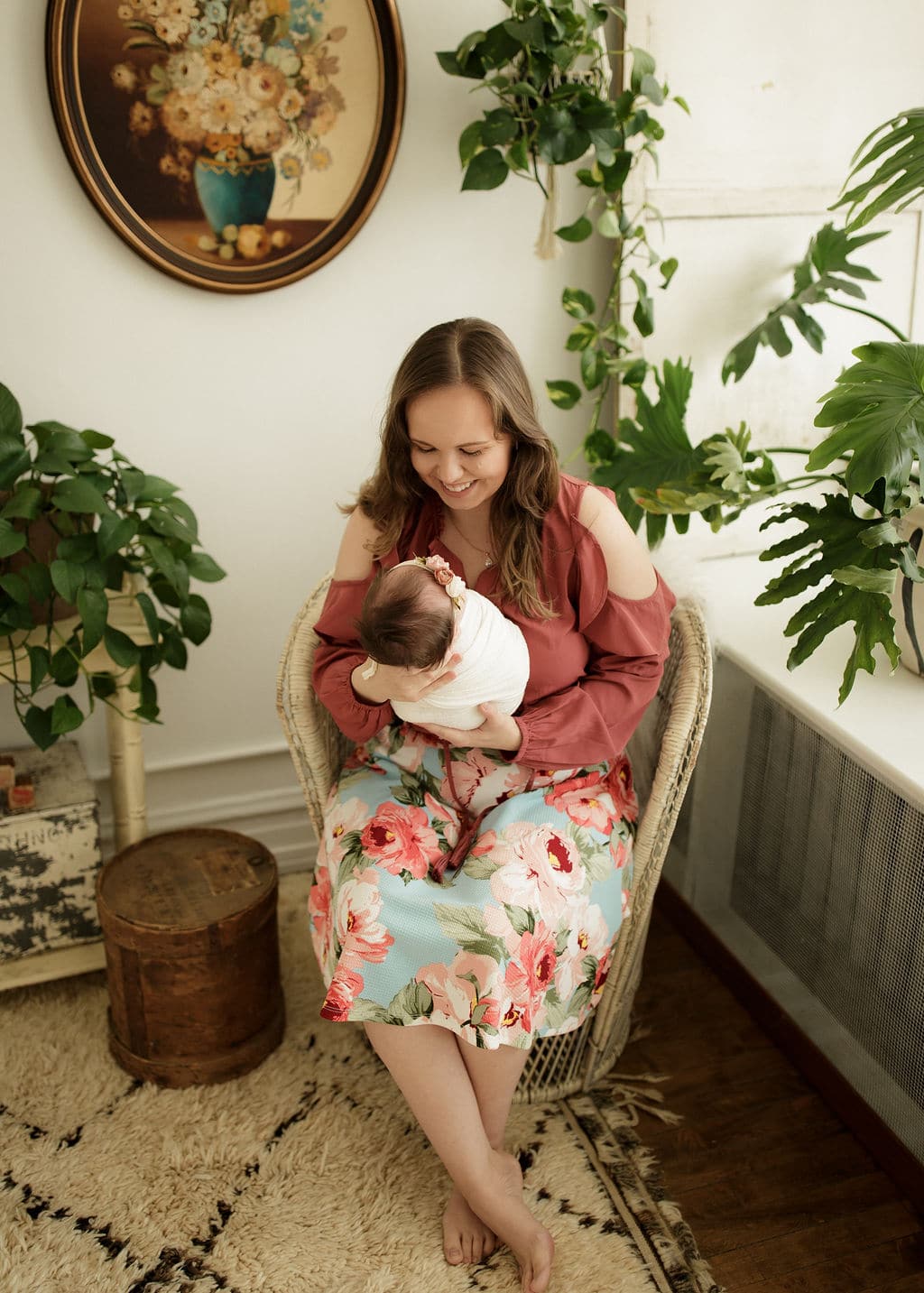 mom and her baby in Chicago newborn studio