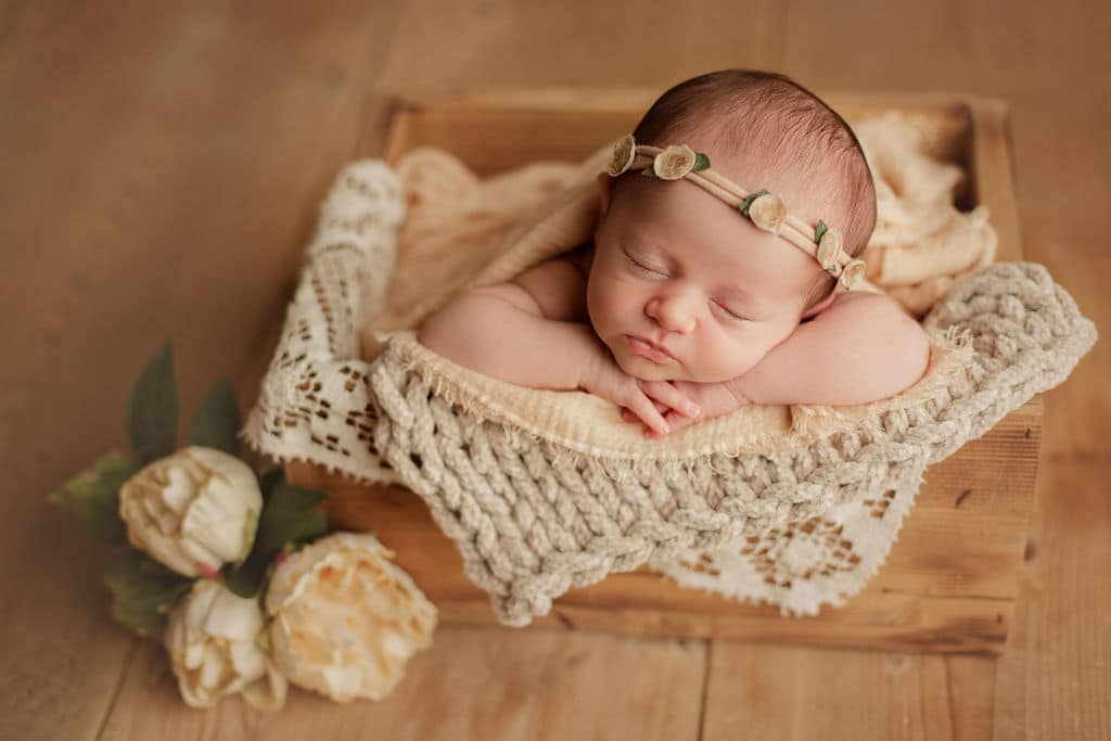 newborn girl in basket