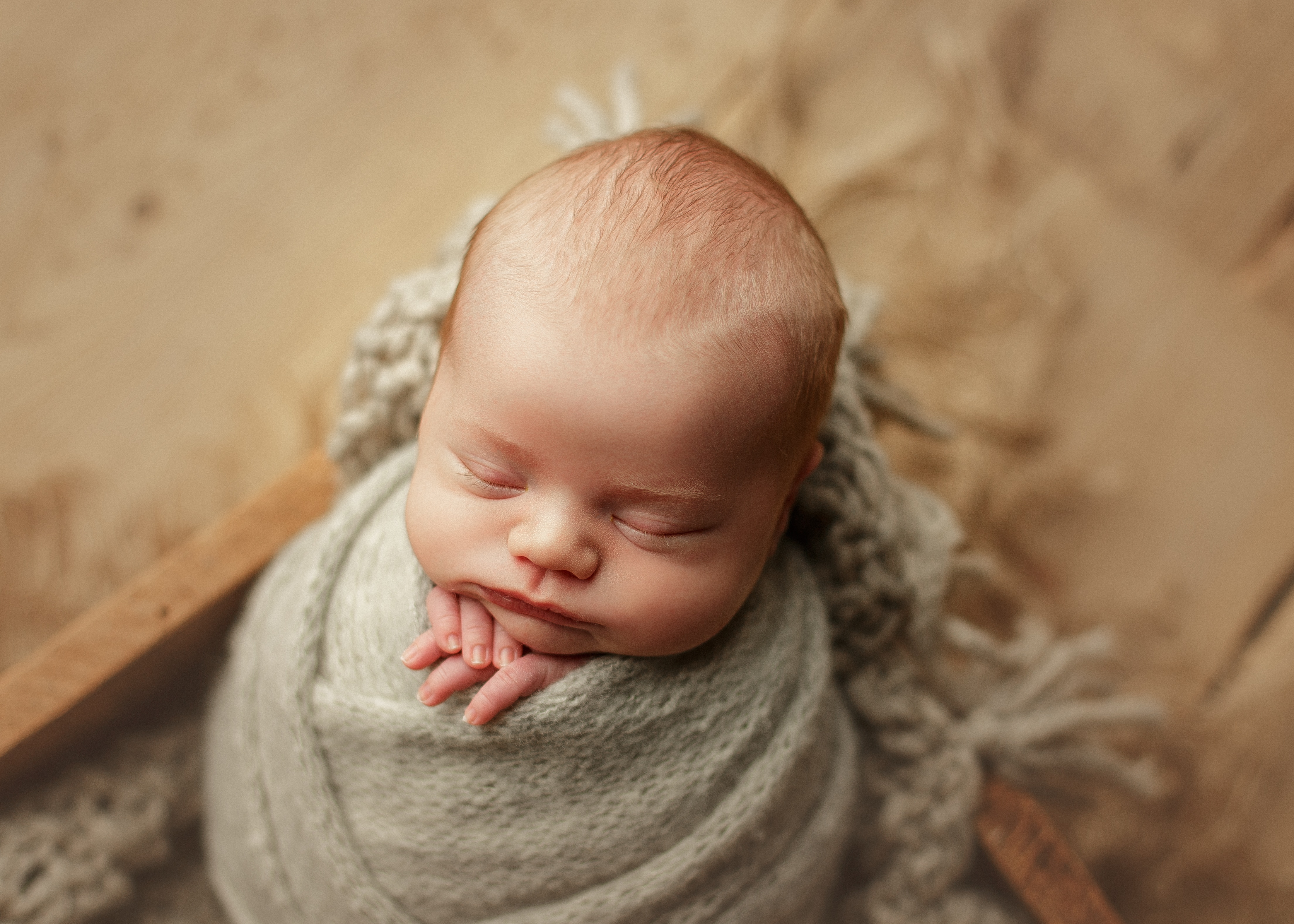 newborn baby boy swaddled