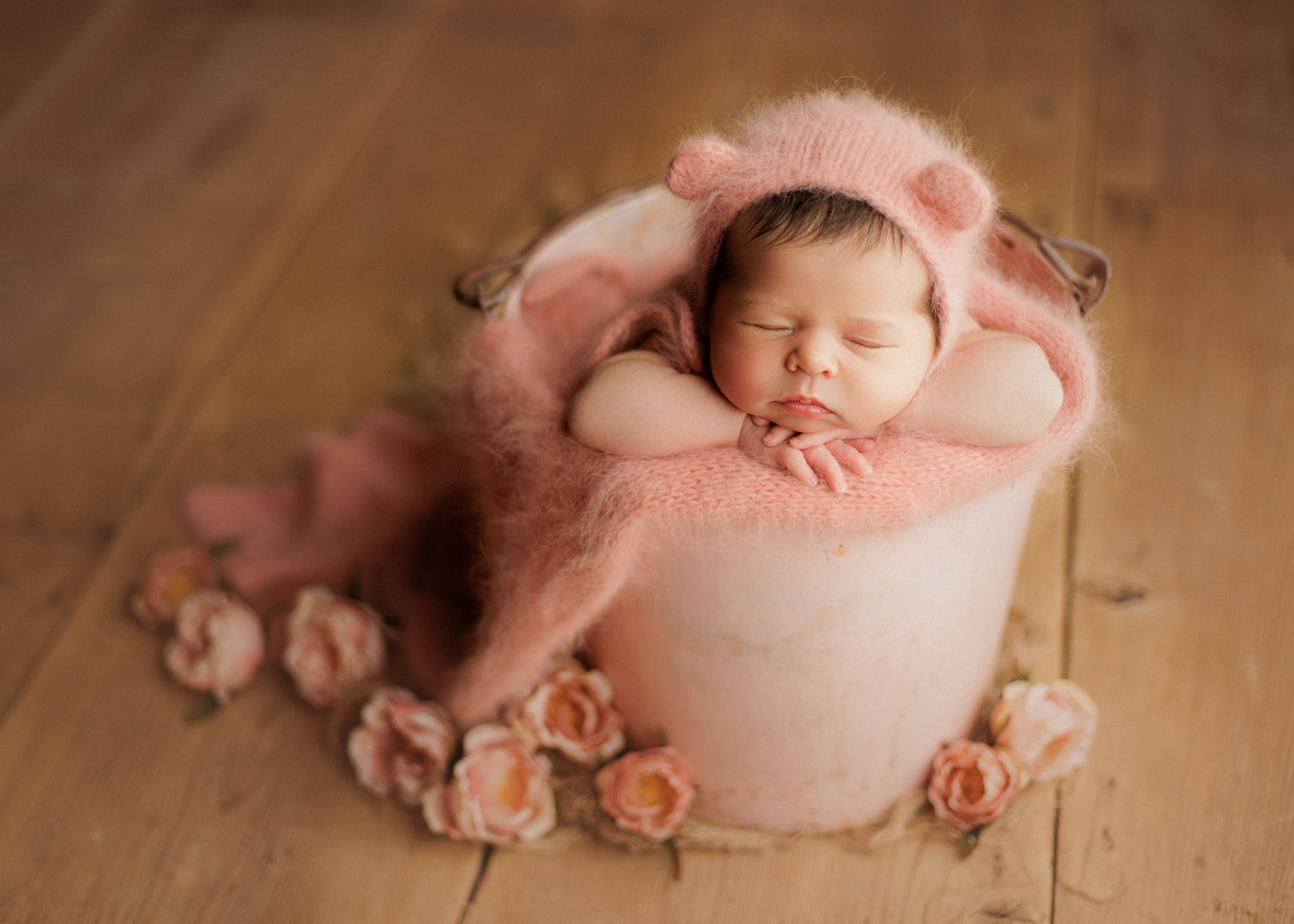 newborn baby girl in basket pose, Chicago newborn photographer